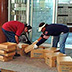 Cartons of wet books are placed on pallets, which will then be loaded into freezer trucks.