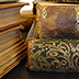 Leather and cloth bound books.