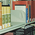 In contrast, these books are shelved upright and are well supported by bookends. Space is left on the shelves to allow for easy shelving and removal.