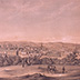 View of the City of Lawrence, Mass., before treatment. This lithograph was adhered to a thick tan cardboard backing. The perimeter of the print had been trimmed, and there were small losses to the top left corner. It had large, dark water stains and was discolored and weakened overall due to oxidation. A 9-inch-long complex tear extending horizontally had been retouched.