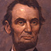 Abraham Lincoln portrait by J. G. Chandler (1865), before treatment. This varnished oil painting on paper was lined with decayed fabric, which was stretched over an oval wooden stretcher and secured with rusted iron tacks. Distortion and numerous paint losses were a result of exposure to moisture.