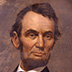Abraham Lincoln portrait by J. G. Chandler (1865), after treatment. Treatment: The fabric was removed. The paper support was backed with Japanese paper. After flattening, paint losses were retouched.